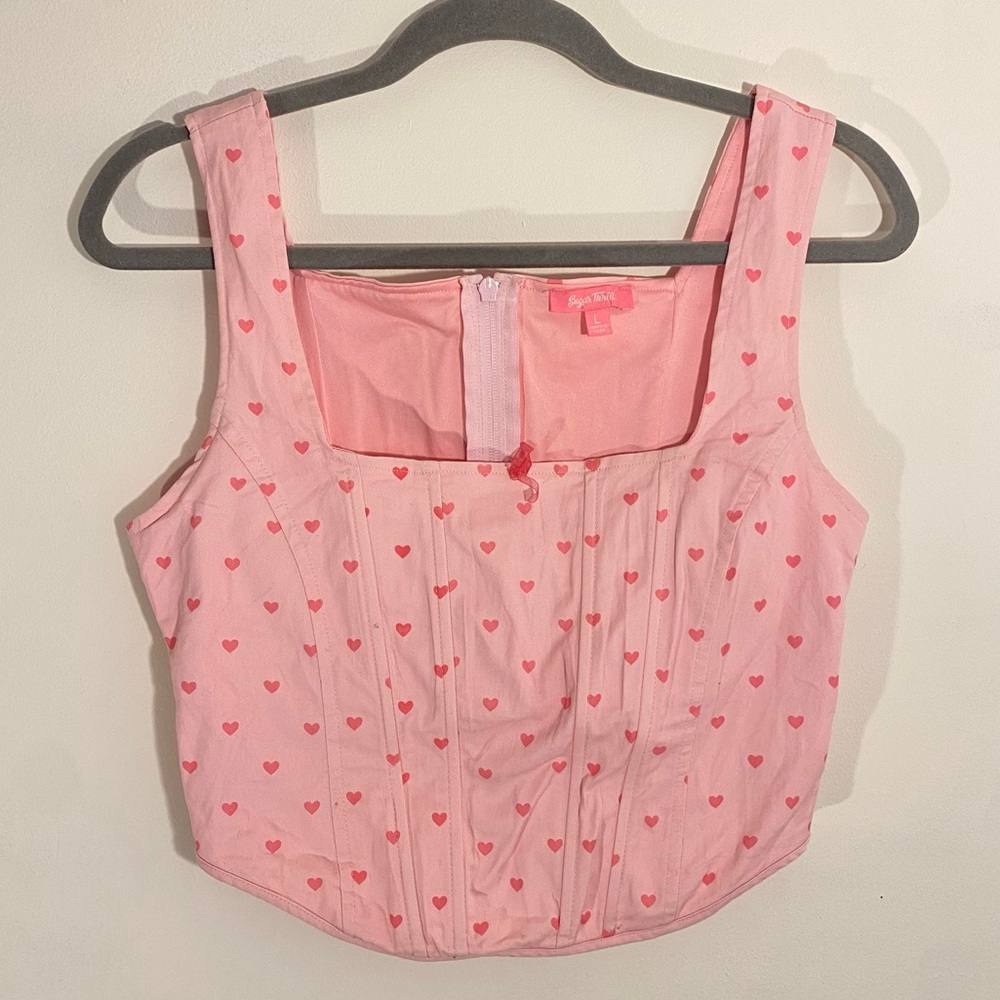 Sugar Thrillz Pink Heart Zip Up Crop Top